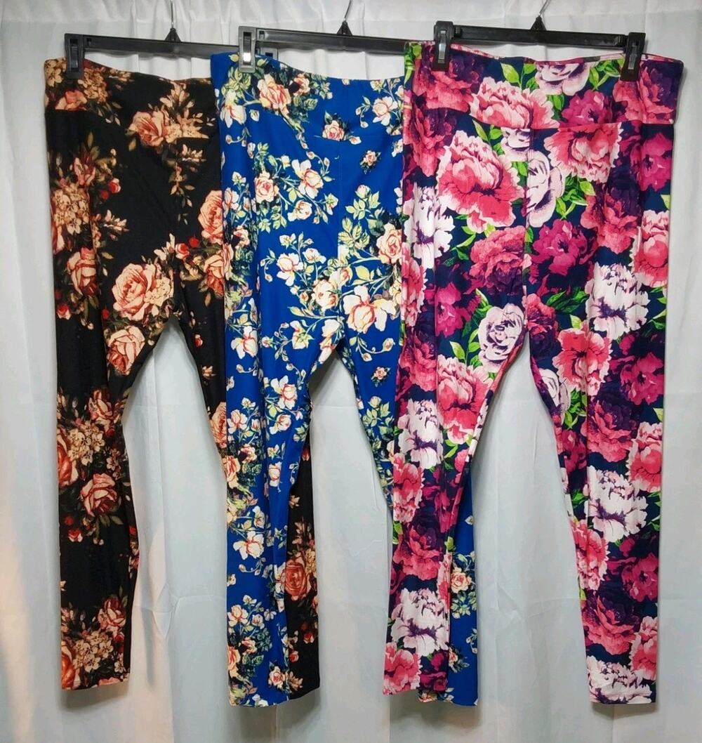 LuLaRoe TC2 Floral/Multicolor High-Waist Ankle Leggings 3 Pack #J24